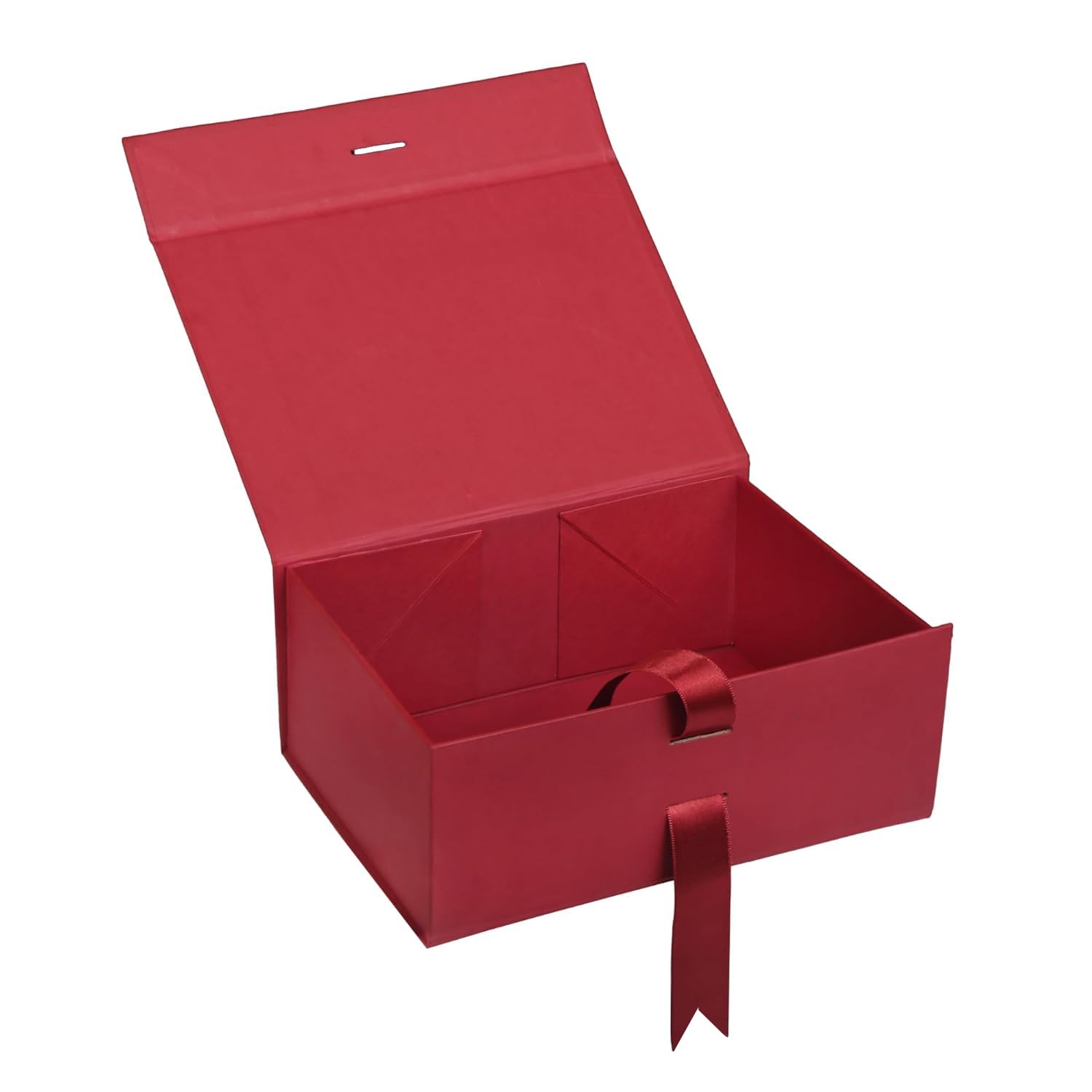 Foldable Maroon Gift Box with Satin Ribbon - Reusable Empty Hamper Box Holds 5kg (24x17x10cm) for Rakhi, Wedding, Birthday & Holiday Gifts - Premium Matte Finish Gift Packaging Solution