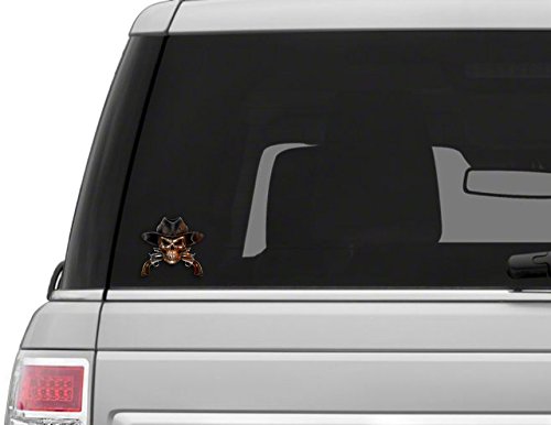 Cowboy Skull with Guns Sticker - Western Style Vinyl Decal for Laptops, Cars, Motorcycles & DIY Projects - Perfect for Bikers, Truckers & Western Decor