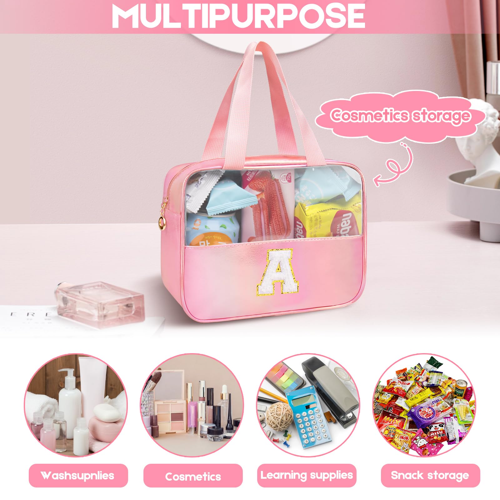 Personalized Pink Clear Makeup Bag - Large Cute Cosmetic Organizer for Women & Girls | Travel Toiletry Bag | Perfect Gift for Birthdays, Bridesmaids & Travel | Durable Waterproof Makeup Pouch (Pink) - Ideal for Daily Use, Travel, Gym & Beauty Storage
