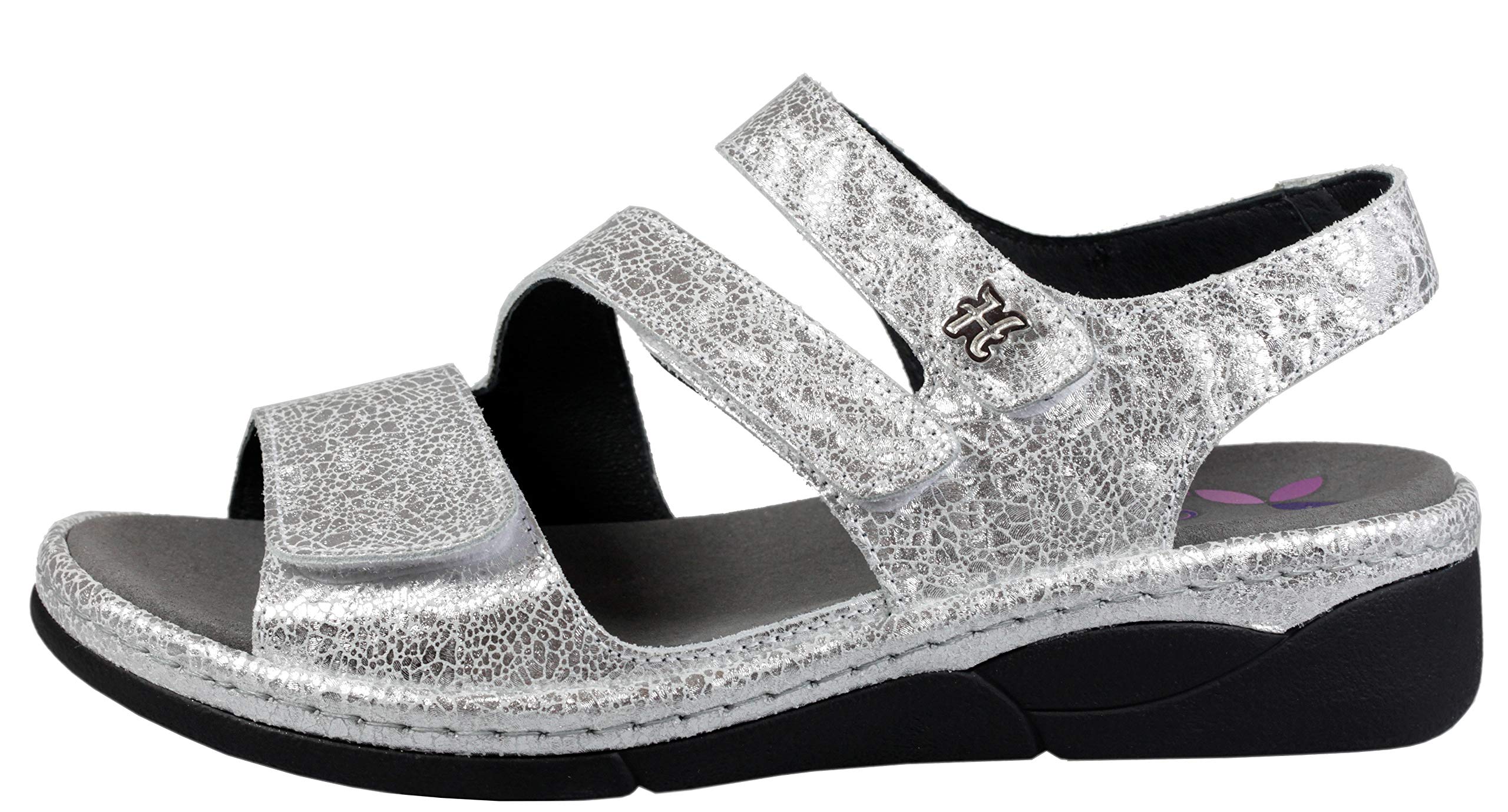 Helle Fashion Comfort Vanna Silver 3 Hook and Loop Slingback Sandals for Women - Breathable Summer Casual Shoes for Beach, Walking, and Outdoor Activities