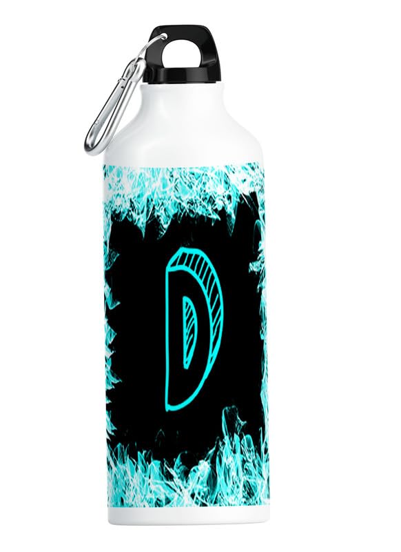 Personalized Alphabet Letter D 600ml Aluminum Water Bottle - Custom Printed Sipper for Birthday, Rakhi, Brother & Sister Gifts - Hindi World Design (Pack of 1) - Perfect for School, Office & Outdoor Activities