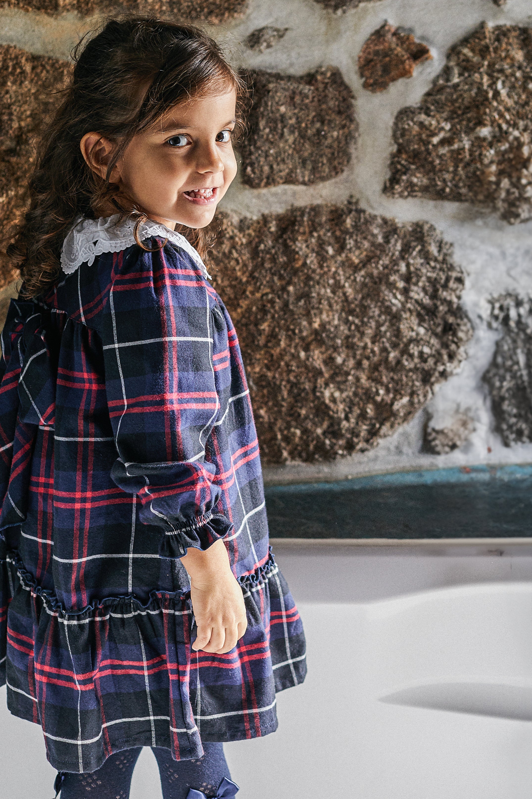 Yvette Women's Navy Tartan Plaid Dress - Elegant A-Line Style for Office, Party & Holiday Events