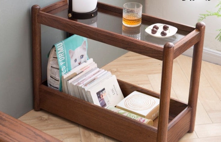 Solid Oak Wood Mobile Storage Side Table - Rolling End Table with Wheels for Living Room, Bedroom & Office - Perfect for Books, Plants & Decor