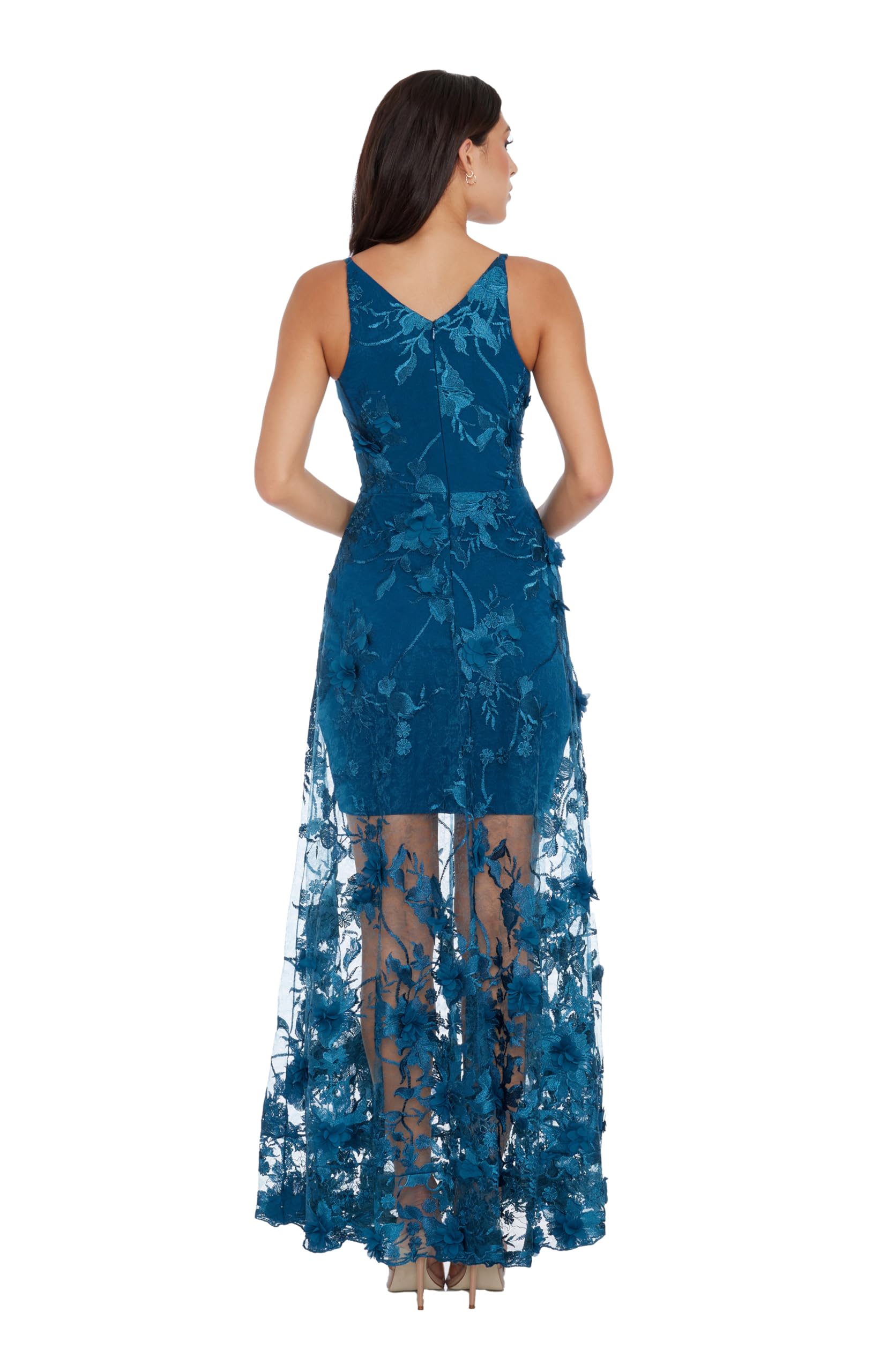 Dress the Population Women's Embellished Plunging Gown - Sleeveless Floral Long Formal Dress for Evening Gala, Wedding Guest & Prom