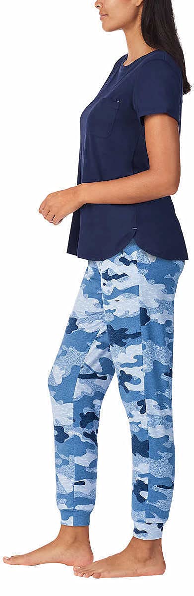 Jane & Bleecker Women's 2-Piece Jogger Pajama Set - Soft Cotton Sleepwear with Pockets (Navy Camo Print, XS) - Cozy Loungewear for Relaxing at Home & Sleepovers