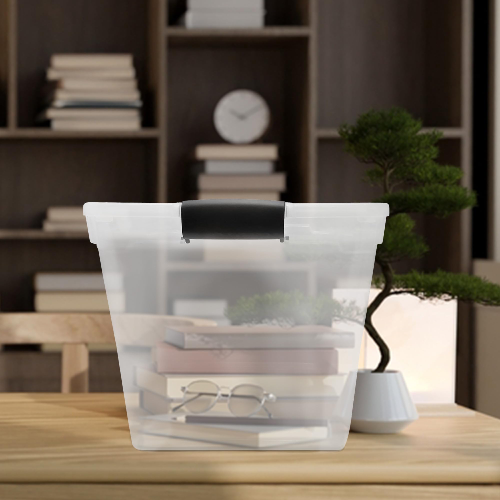 HOMZ 8-Pack Clear Plastic Storage Bins with Secure Latches, 31 Quart Organizer Containers - Perfect for Pantry, Closet, Garage & Toy Organization (Gray Latches)