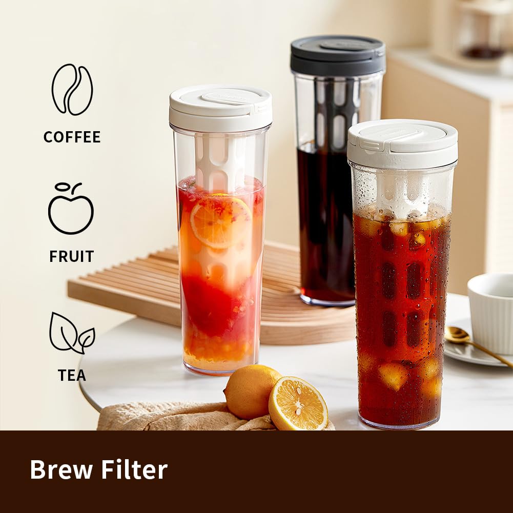 Watchget 34oz/1L Portable Cold Brew Coffee Maker & Iced Tea Brewer with Leak-Proof Design & Removable Fine Mesh Filter - Perfect for Camping, Travel, Office & Home Use (White)