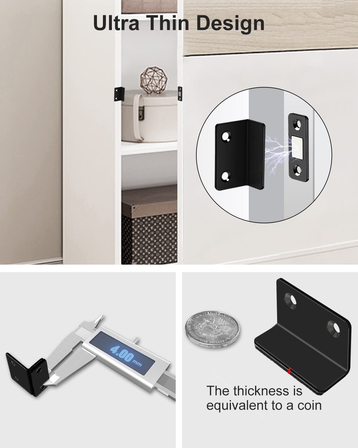 Ultra Thin L-Shaped Cabinet Magnetic Catch 6 Pack - Black Adhesive Drawer Magnets for Kitchen, Closet & Cabinet Doors | Secure & Silent Closing Solution for Home & Office Organization