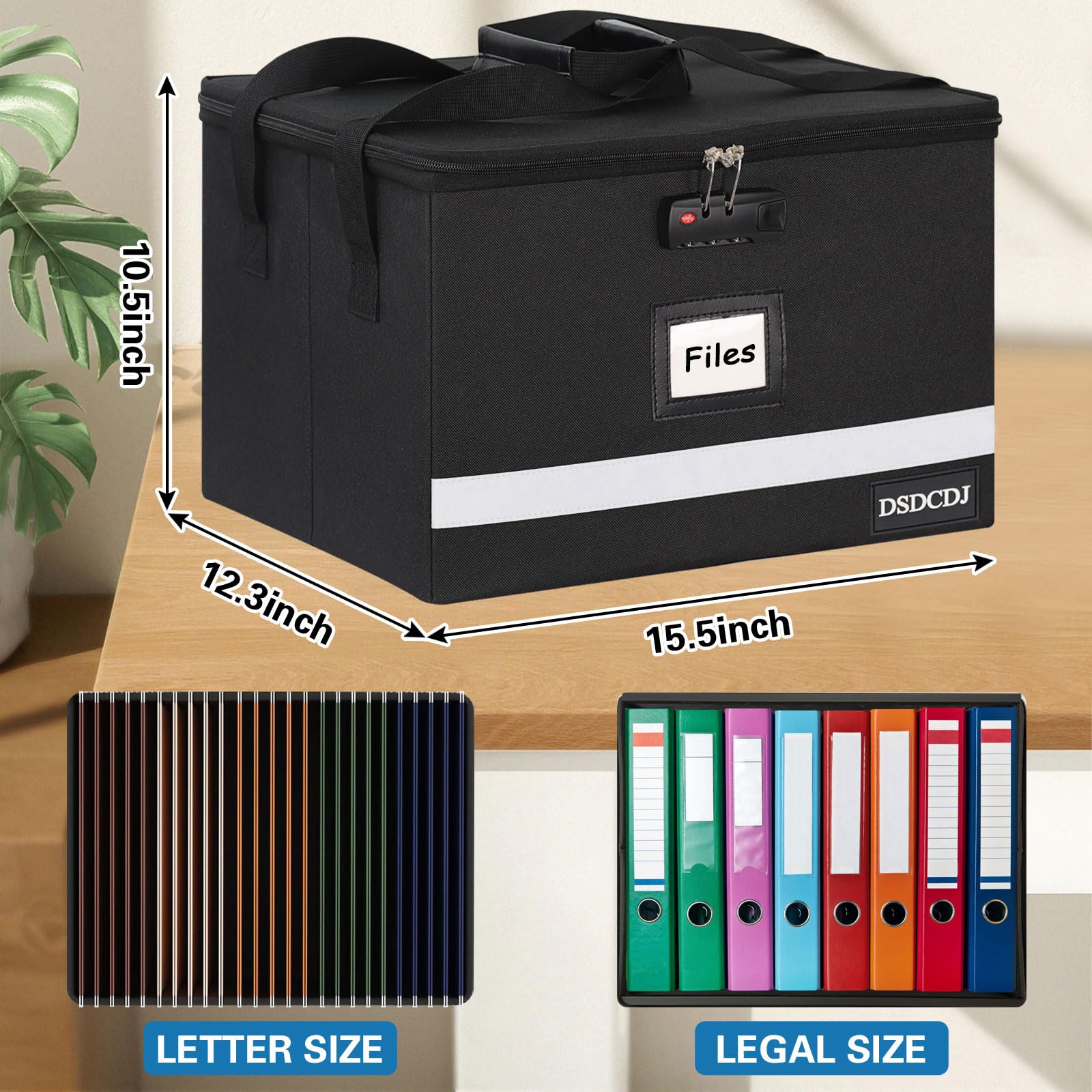 Secure Locking File Box with Handle - Portable Document Organizer for Letters & Legal Folders, Sturdy Design with Label Slot & Reflective Strip | Perfect for Office, Home & Travel Document Storage