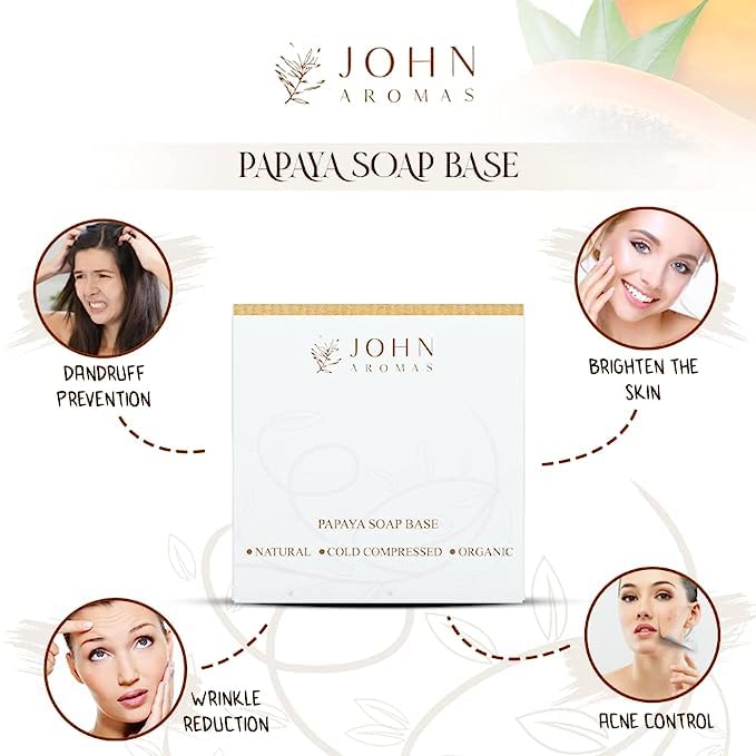 **JOHN AROMAS Papaya Soap Base – Moisturizing & Nourishing Bar Soap for Normal Skin | Exfoliates Dead Skin Cells & Enhances Beauty | 500g | Perfect for Daily Skincare & Spa Treatments**