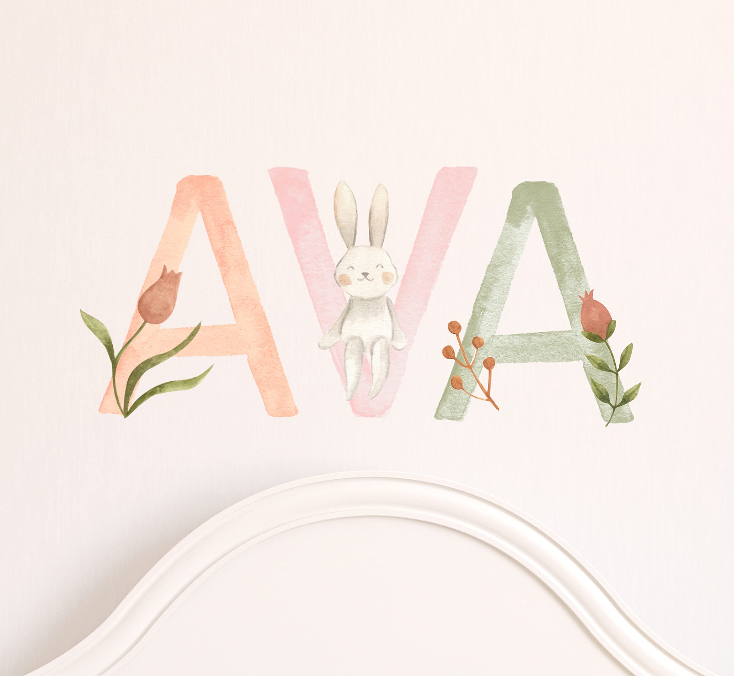 Personalized Watercolor Name Wall Decal - Custom Nursery Room Decor with Woodland Animals & Flowers for Baby Girl or Boy (Ava) - Perfect for Nursery, Bedroom, Playroom & Gift Giving