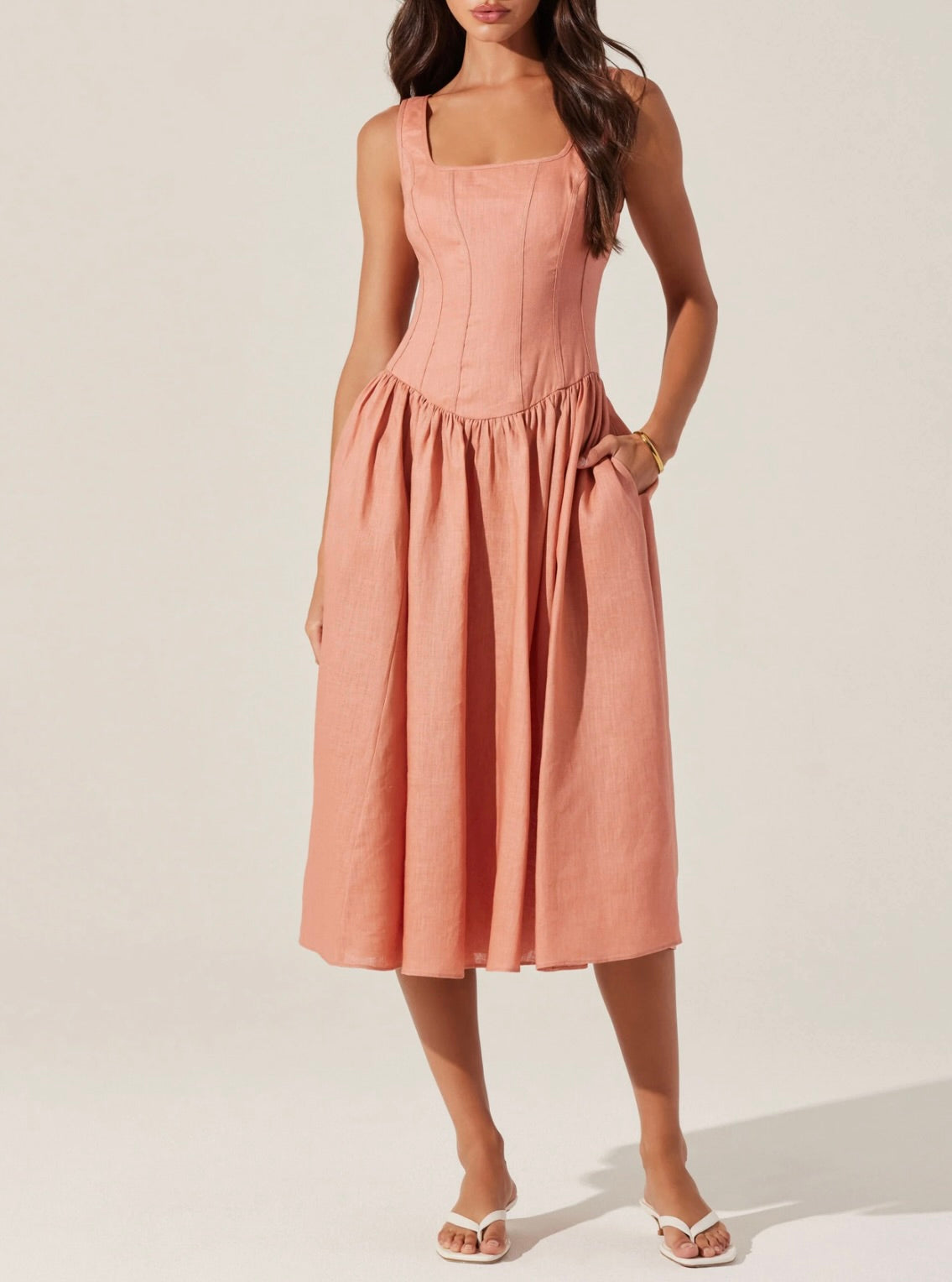 Thierry Linen Midi Dress for Women - Elegant Dusty Rose Summer Dress | Casual & Beach Wear, Boho Chic Outfit, Vacation Dress