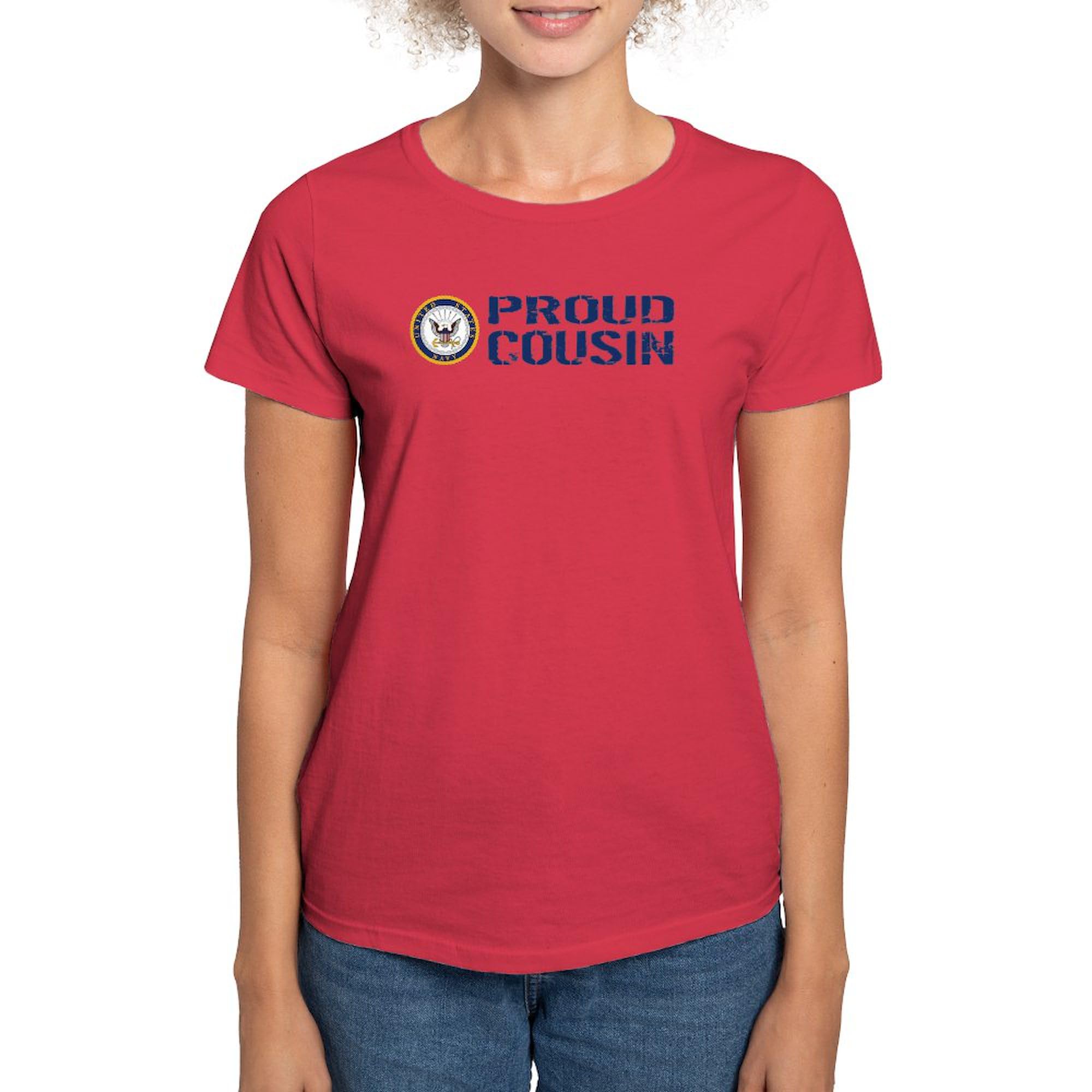 U.S. Navy Proud Cousin Women's Dark Blue Cotton T-Shirt - Comfortable Navy-Themed Casual Wear for Military Supporters & Family
