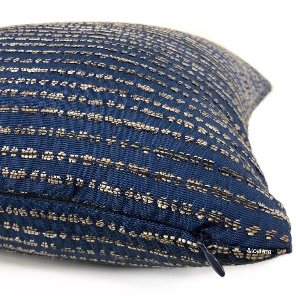 Tybee Ocean Blue Beige Brown Textured Stripes Decorative Pillow Cover - Soft Cotton Linen Blend - 18x18 Inches - Fabric by the Yard Available - Perfect for Coastal Living Room, Beach House Decor & Boho Bedroom Accent