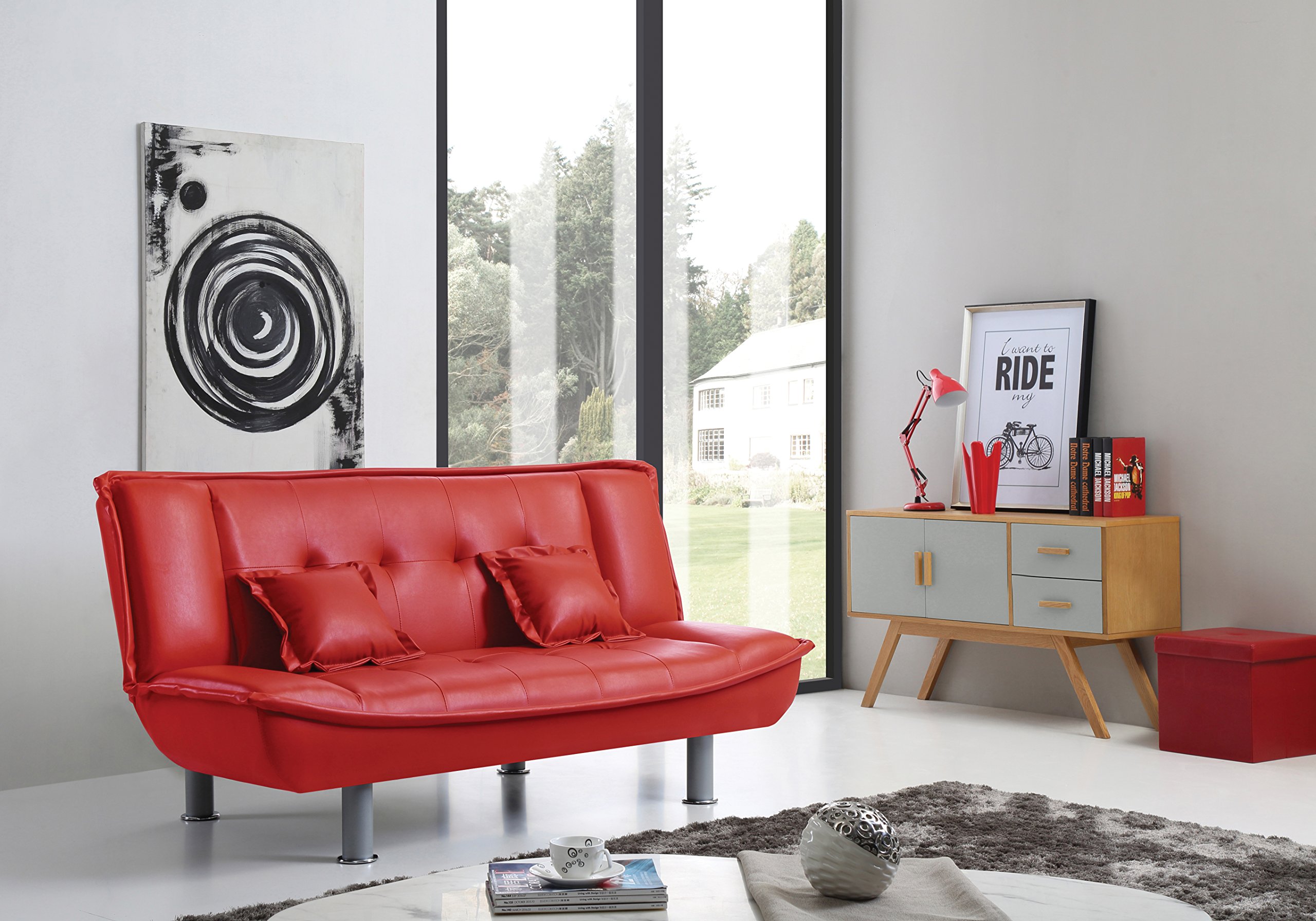 Glory Furniture Convertible Futon Sofa Bed in Red - 3-in-1 Sleeper Sofa for Small Spaces, Guest Rooms & Apartments
