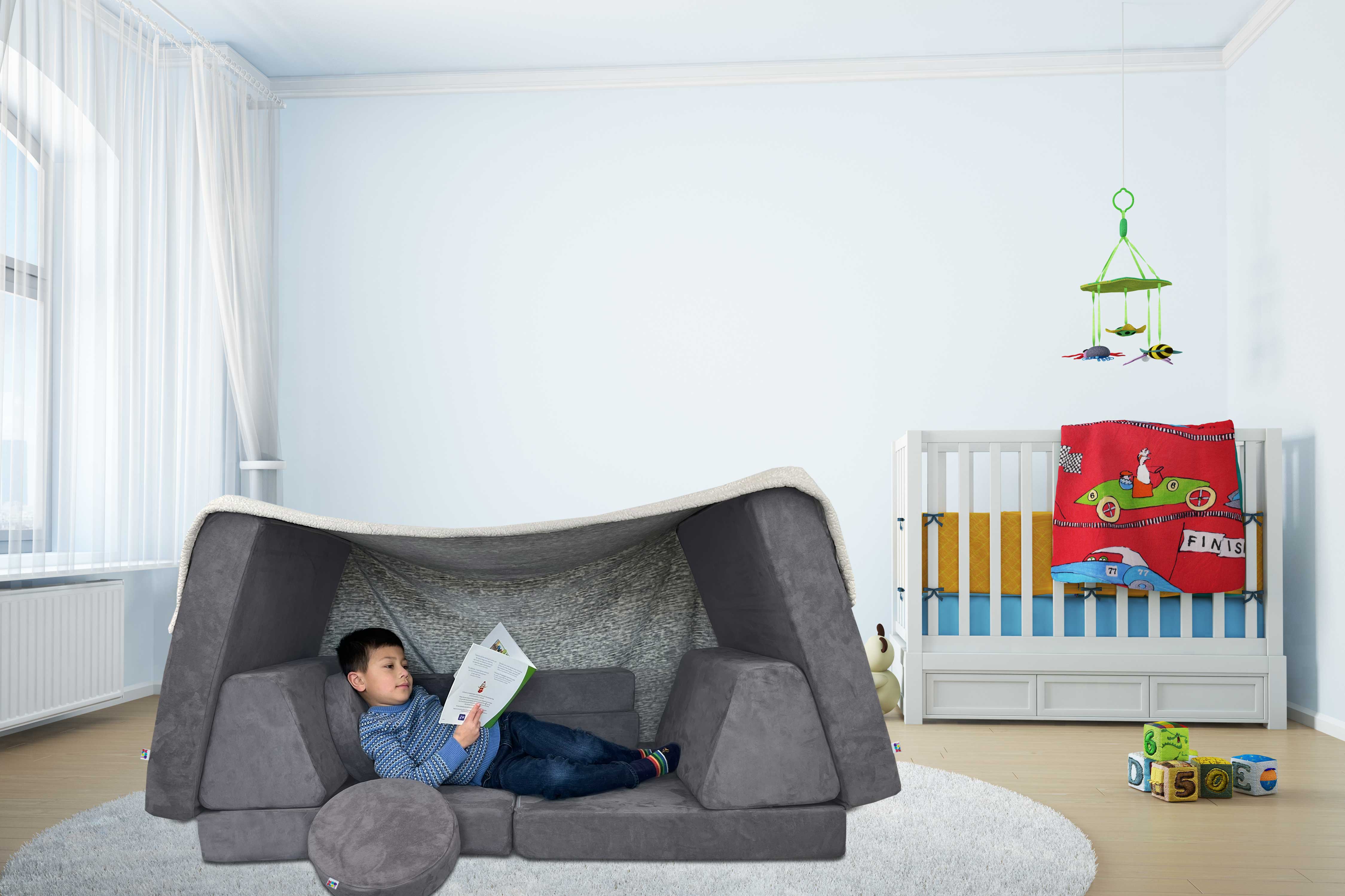 10-Piece Soft Modular Microsuede Foam Kids Play Couch Set - Durable & Washable for Playroom, Bedroom, or Living Room - Perfect for Toddlers & Children's Indoor Playtime, Reading Nook, or Nap Space