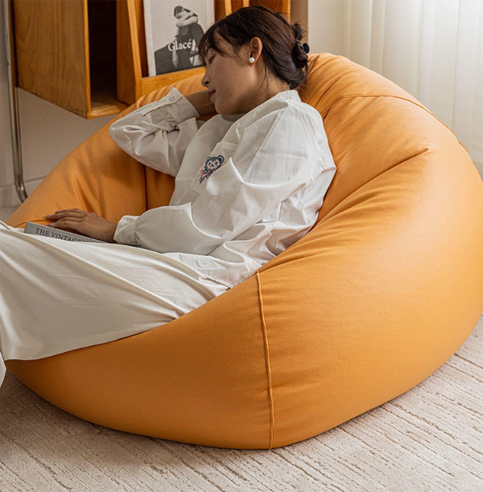 Premium Faux Leather Bean Bag Chair Cover - 100x110cm, Waterproof & Durable for Living Room, Outdoor, and Kids' Play Area - Perfect for Organizing Plush Toys and Relaxing
