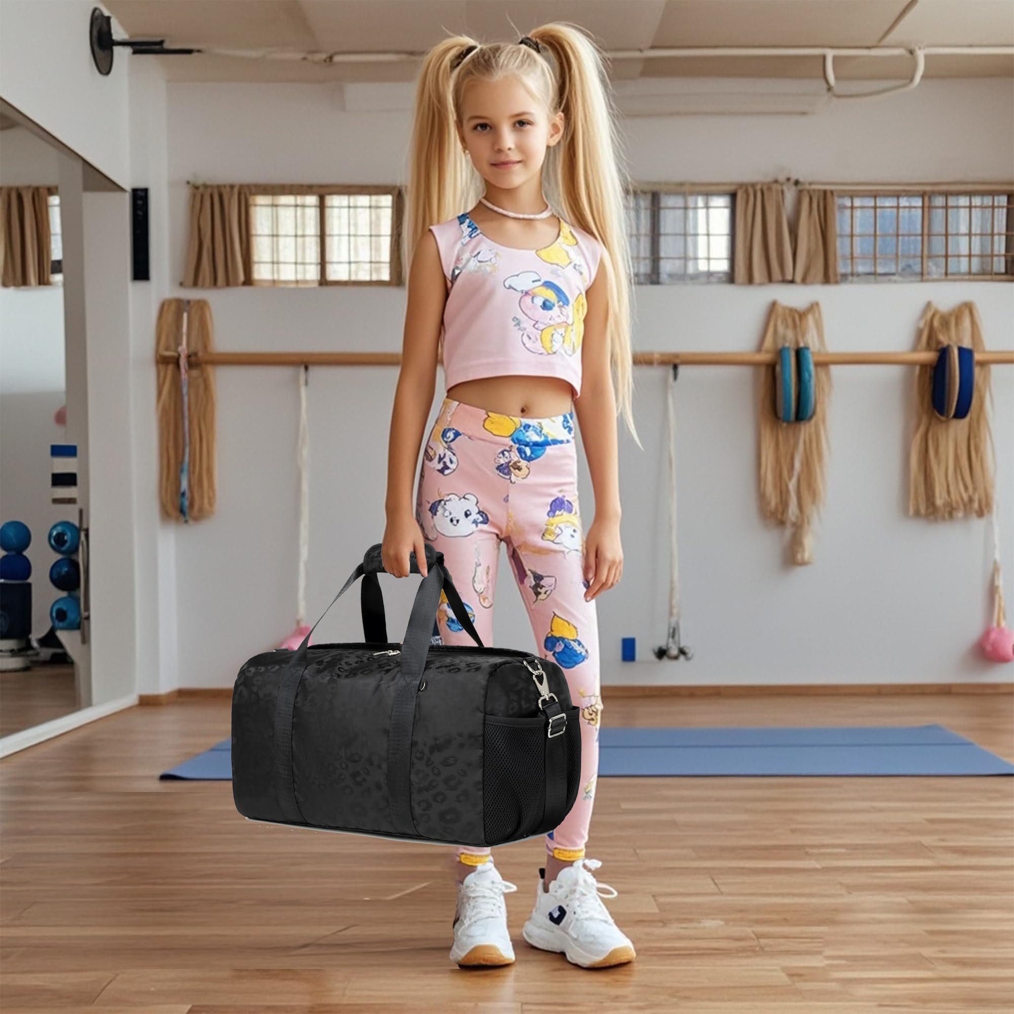 **Leopard Print Dance Duffle Bag for Girls - Gym, Gymnastics & Overnight Sleepover Bag with Shoe Compartment & Wet Pocket - Perfect for Sports, Travel & School Activities**