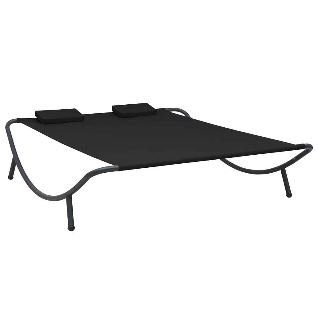Double Garden Lounge Bed - Outdoor Patio Furniture for Backyard, Lawn, Poolside & Porch - Black Fabric Outdoor Lounge Bed - Perfect for Sunbathing, Relaxing & Lounging in Your Garden or Pool Area