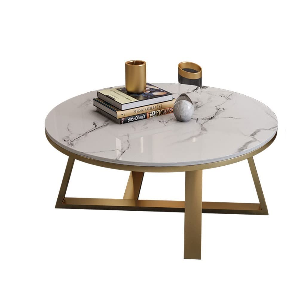 Modern Round Marble Coffee Table - Small Accent End Table for Living Room, Apartment, Lounge | Simple & Elegant Design | Clear Glass Top (Color: A, Size: Small) | Perfect for Small Spaces, Reading Nooks & Coffee Time