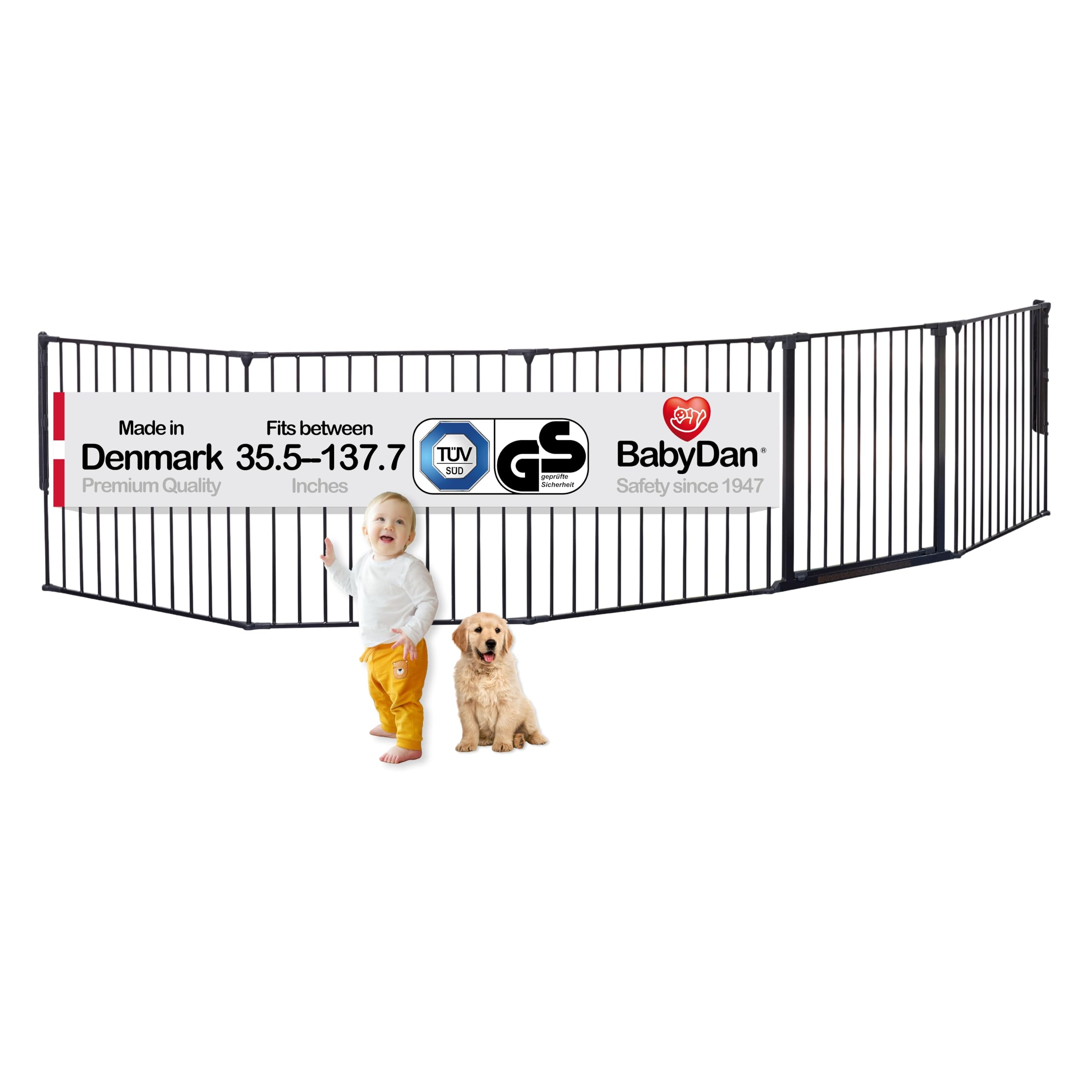 BabyDan Flex XXL Expandable Room Divider & Playpen - Adjustable from 35.4 to 138 Inches - Safe Baby Play Space Barrier - Perfect for Nursery, Living Room & Childproofing Areas - Black