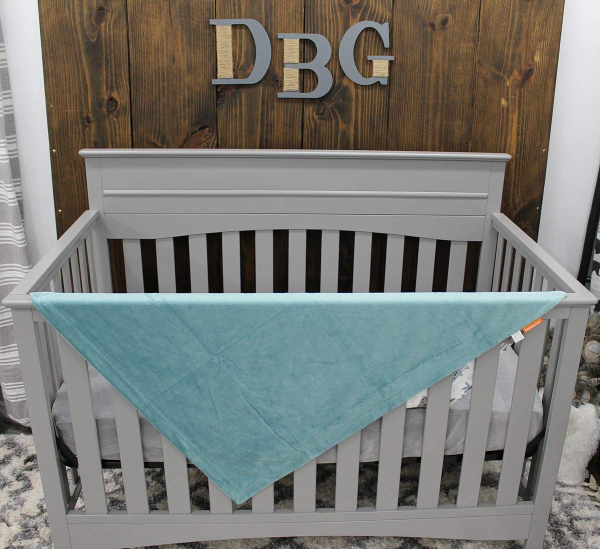 Dear Baby Gear Deluxe Baby Blanket - Soft Reversible Unisex Blanket for Newborns & Infants - Double Layer Crib Bedding Decor (Dinosaur & Palm Tree Print, Blue/Green, 40x30 Inches) - Perfect for Nursery, Stroller & Swaddling