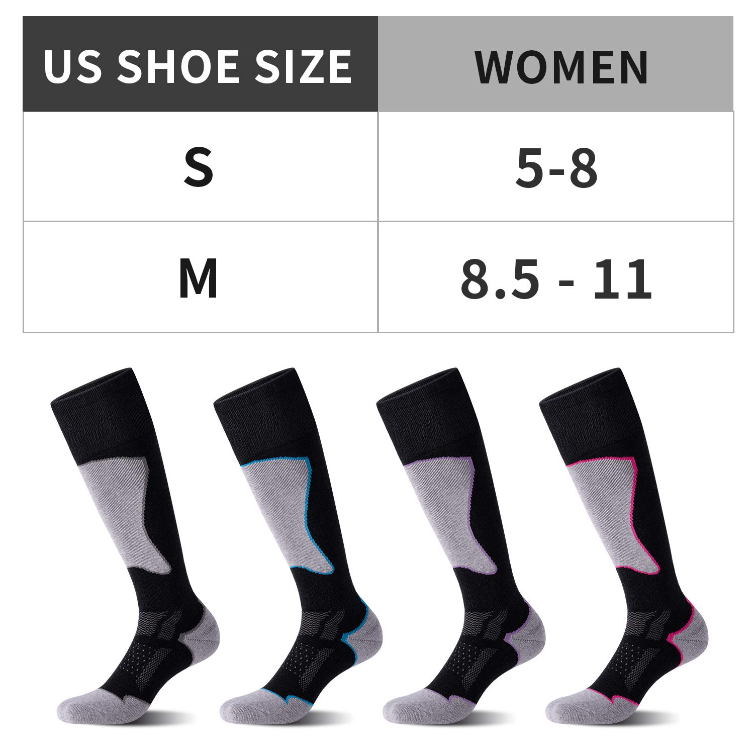2/3 Pack Women's Thermal Ski Socks - Warm Winter Wool Blend for Skiing & Snowboarding - Perfect for Cold Weather Sports & Outdoor Adventures