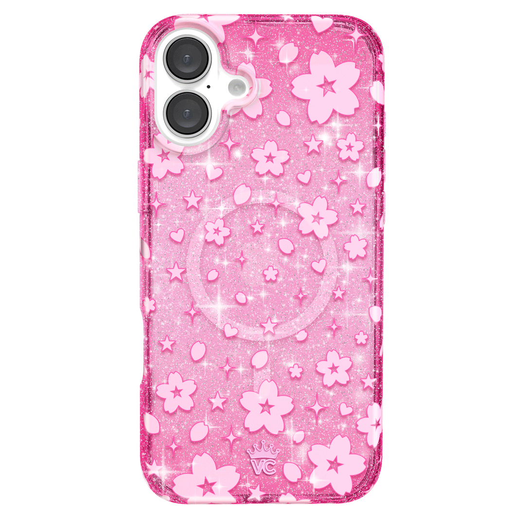 Cherry Blossom Glitter iPhone Case - Sparkling Floral Phone Cover for iPhone 13/14/15, Durable Shockproof Protection - Perfect for Spring Outfits & Everyday Use