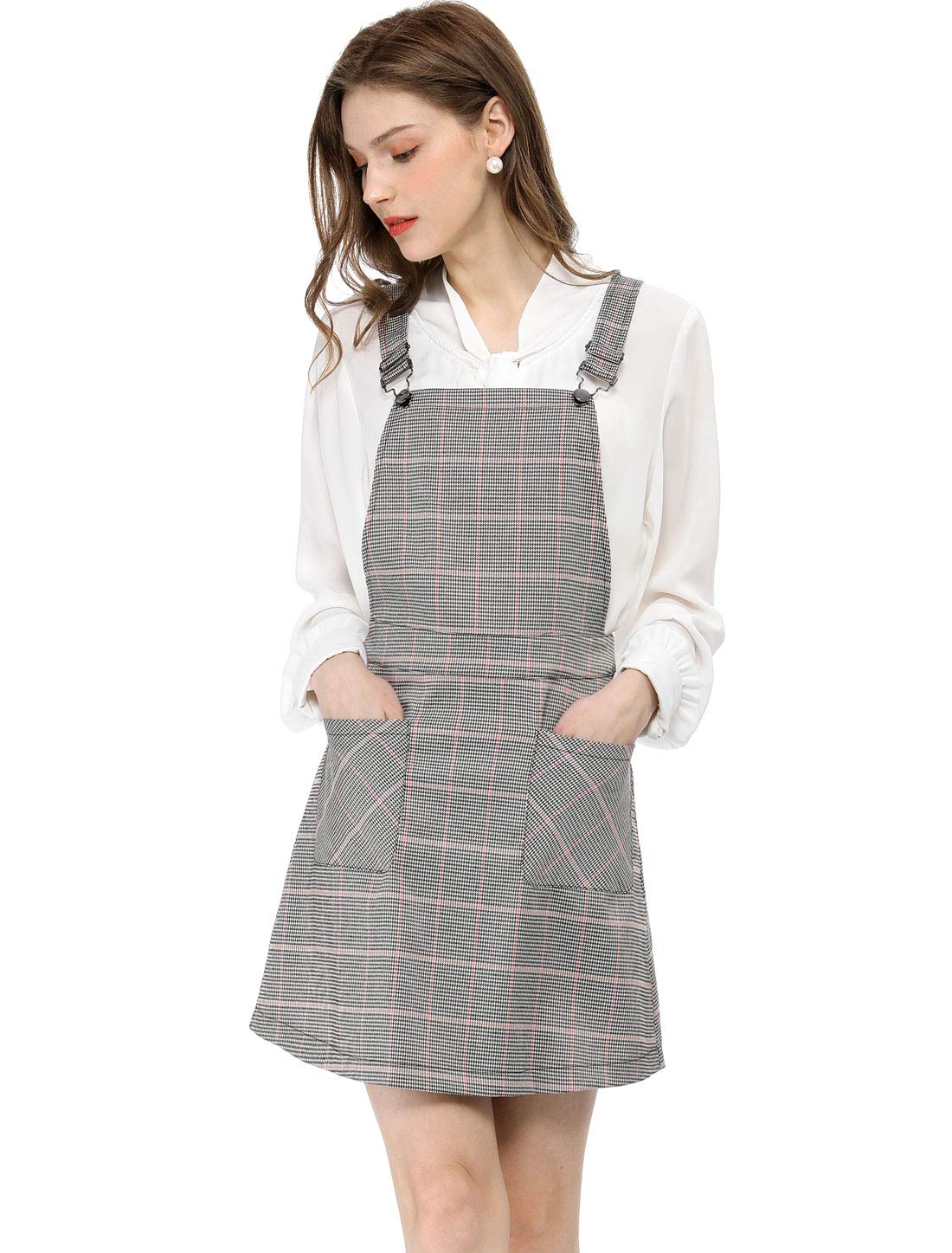 Allegra K Women's Adjustable Strap Plaid Print Above Knee Suspender Dress Skirt - Casual Outfit for Spring, Summer, Picnic & Date Night