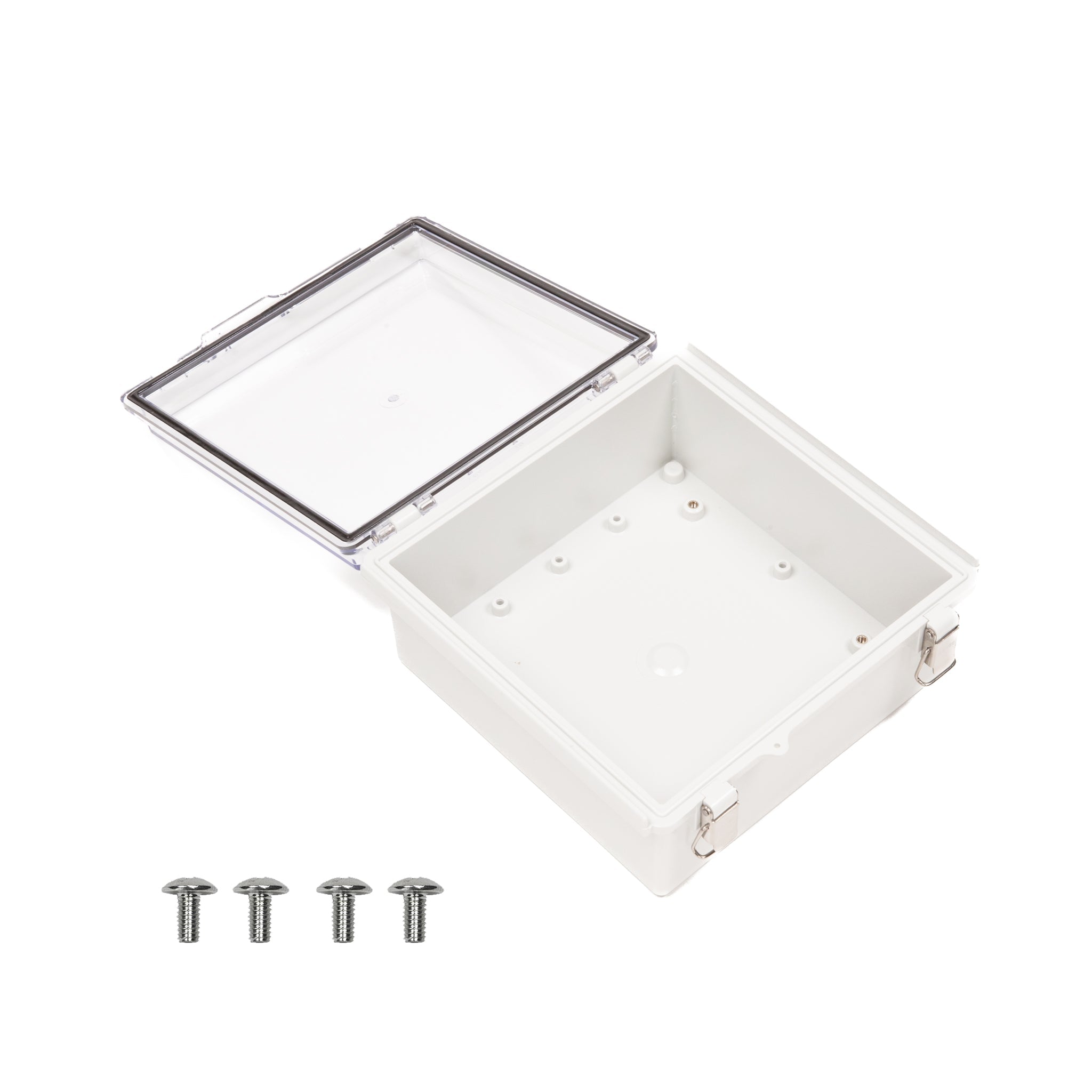Boxco P Series 8.27 x 8.27 x 3.94 Inch Plastic Enclosure - IP67 Waterproof, IK08 Impact Resistant, Polycarbonate (PC) Transparent Cover with Molded Hinge & Latch - Ideal for Outdoor Electronics, Industrial Equipment & DIY Projects