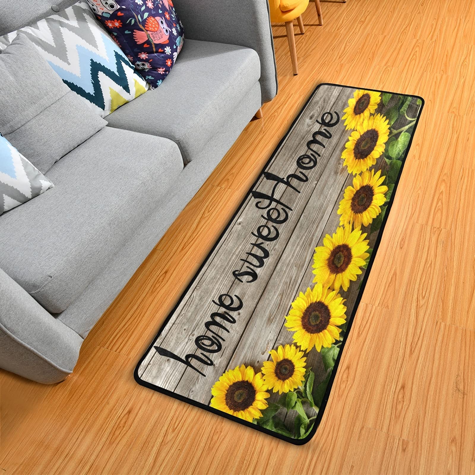 Sunflower Yellow Sweet Home Non-Slip Wooden Runner Rug - 2x6 FT Soft Indoor Area Carpet for Hallway, Kitchen, Bathroom & Bedroom Entry | Perfect for High-Traffic Areas & Cozy Home Decor