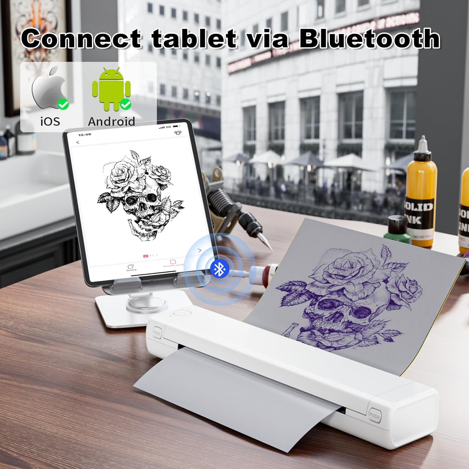Professional M08F Tattoo Stencil Printer for Artists - Wireless Thermal Transfer Machine Compatible with Phone & PC - Includes 10 Sheets Transfer Paper - Portable Tattoo Design Copier for Studio & Travel Use