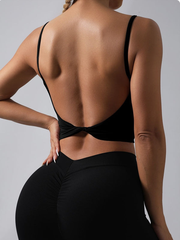 ZASUWA Women's Sexy Solid Color Twist Backless Round Neck Tank Top - Perfect for Summer, Beach, Party & Night Out