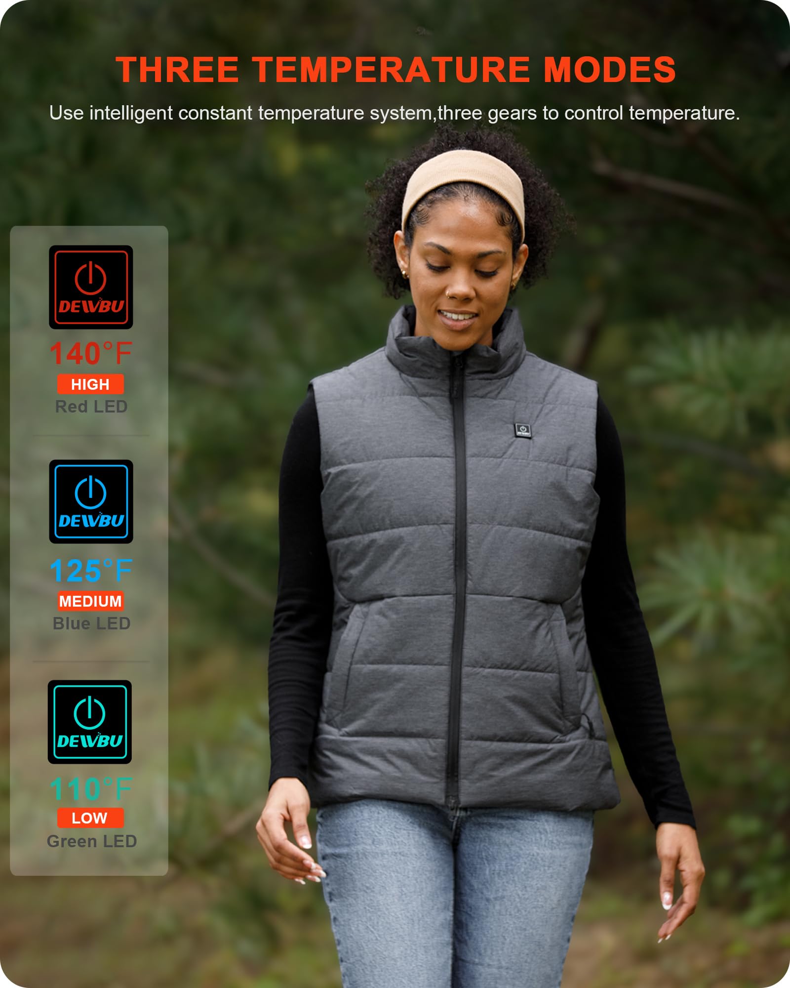 DEWBU Women's Heated Vest with 12V Battery Pack - Lightweight Winter Jacket with Multiple Power Options (USB/Car Adapter) for Outdoor Activities, Hiking, Camping & Cold Weather Commuting