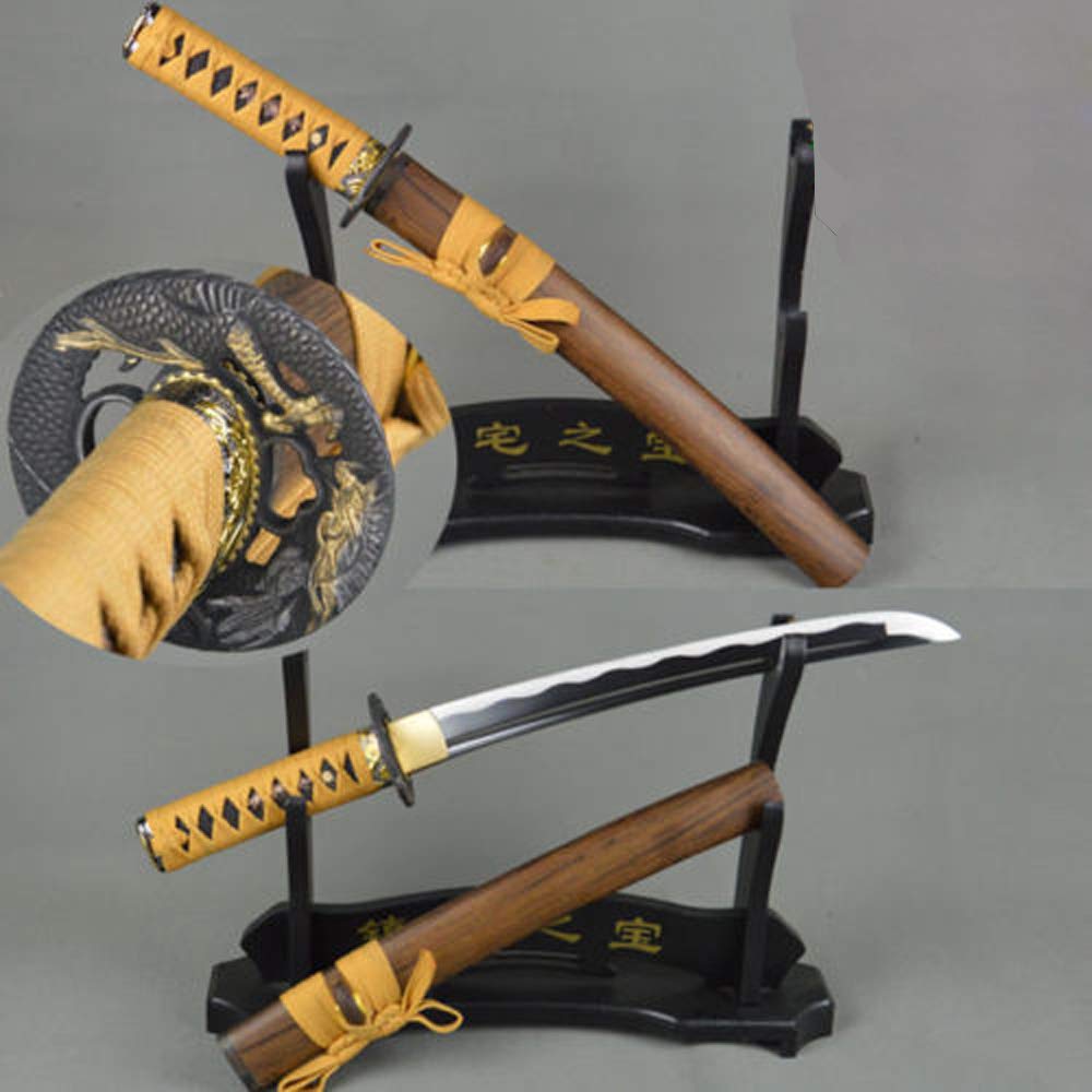Handmade T1060 High Carbon Steel Japanese Tanto Sword with Dragon Tsuba - Full Tang, Razor Sharp Blade - Perfect for Martial Arts Training, Cosplay, and Collectors Display