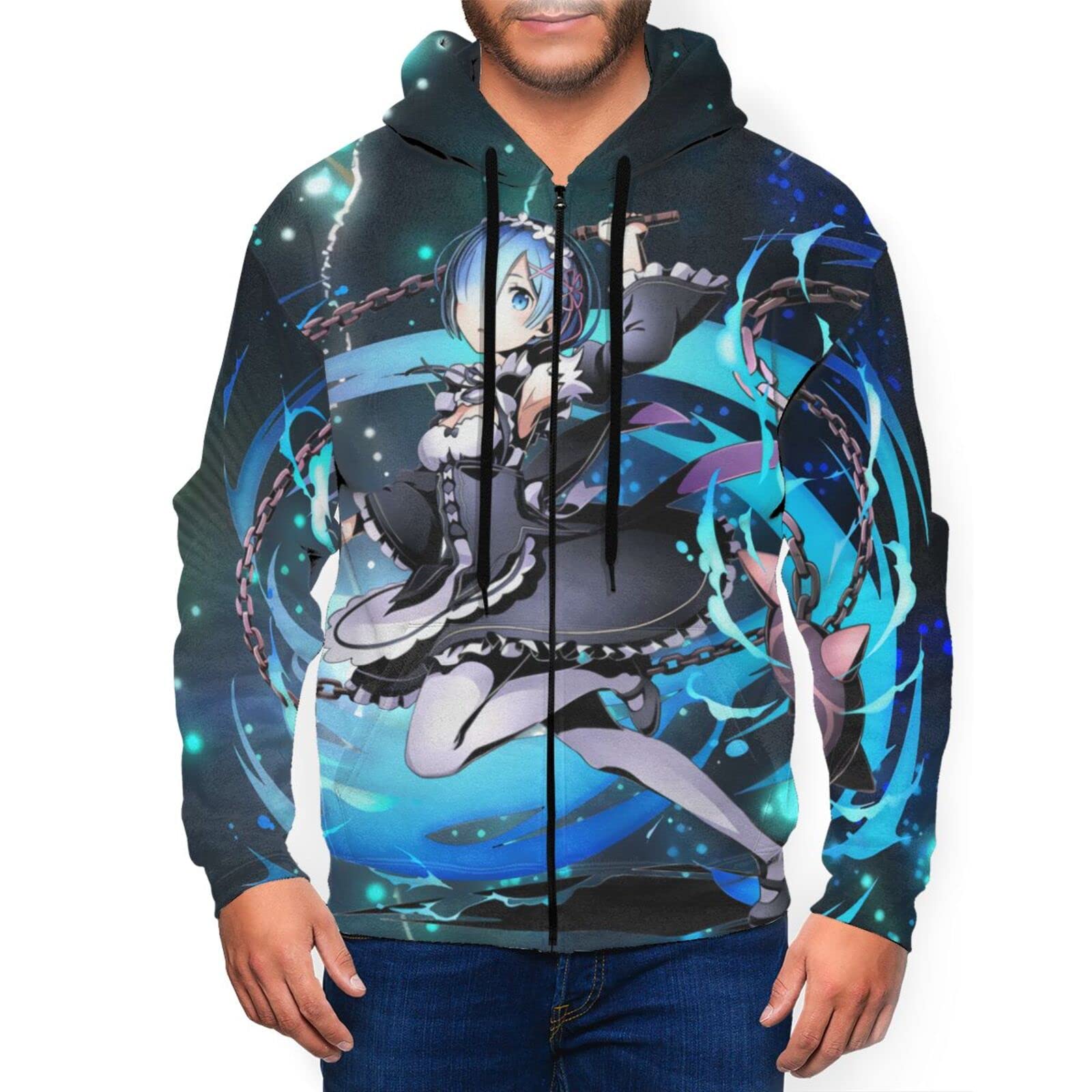 Re Zero Rem Anime Hoodie for Men - Loose Fit Casual Pullover Sweatshirt | Perfect for Cosplay, Anime Conventions & Everyday Wear