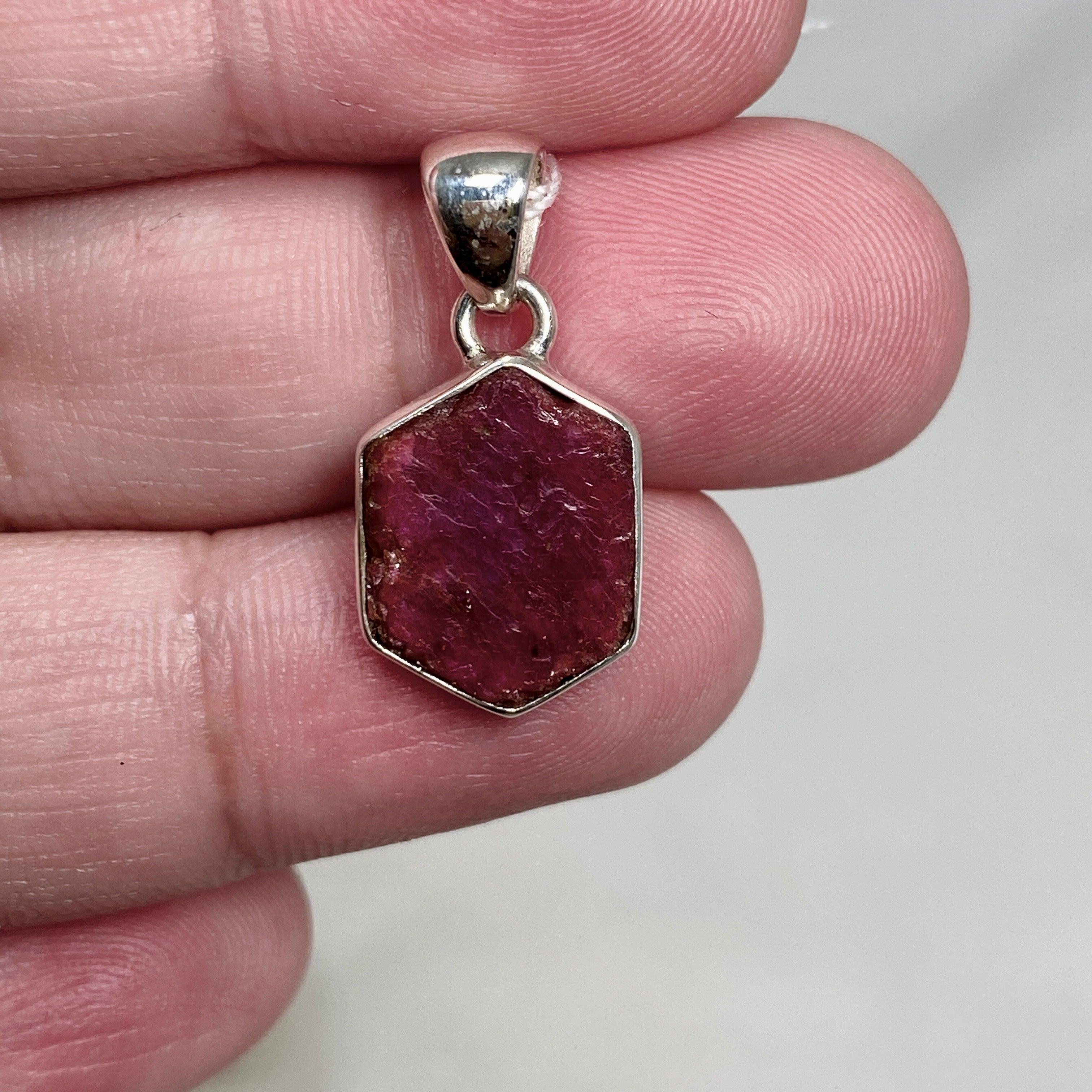 Natural Ruby Raw Hexagonal Pendant Necklace - KPGJ3341 | Handmade Boho Jewelry for Women, Gift for Her | Perfect for Meditation, Yoga & Spiritual Healing