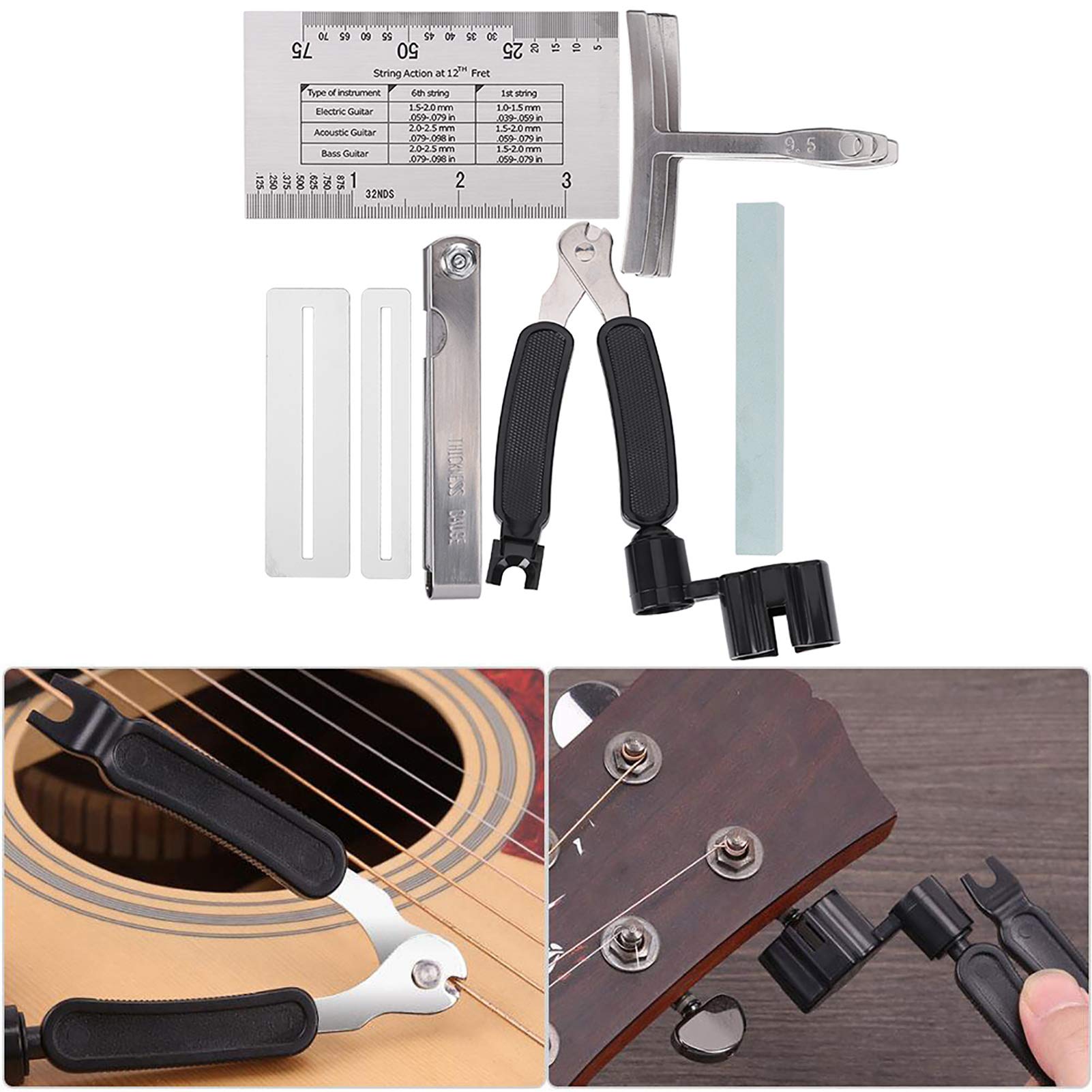 Professional Guitar Tool Set - Stainless Steel Radius Gauge & Pitch Bass Kit for Electric Guitar Maintenance | Perfect for Guitar Setup, Repair & DIY Adjustments at Home or Studio