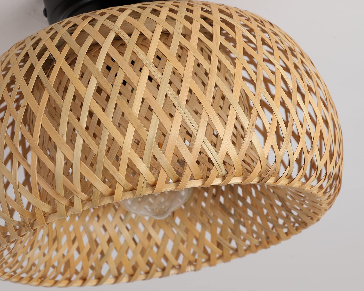 Handmade Bamboo Plug-in Pendant Light with 14ft Woven Cord - Dimmable Hanging Lamp for Farmhouse, Bedroom & Kitchen Island Decor | Perfect for Rustic Living Room, Dining Area and Cozy Reading Nook Lighting