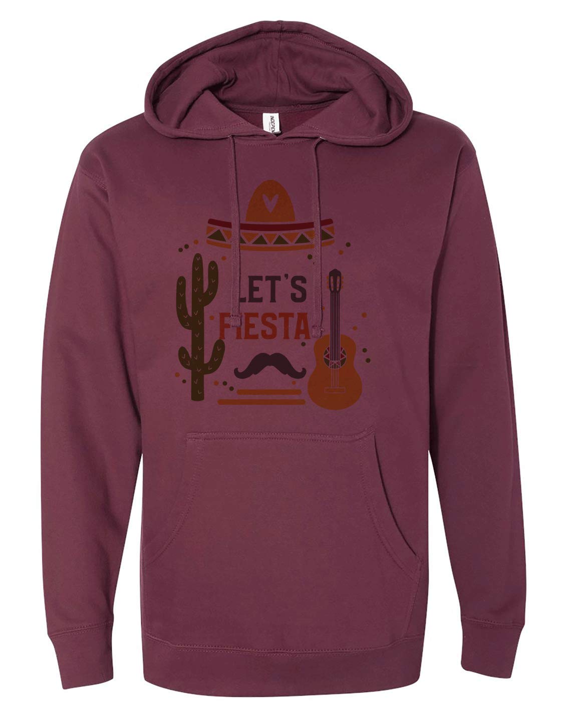 7 ate 9 Apparel Unisex Let's Fiesta Maroon Hoodie - Comfortable Pullover Sweatshirt for Men & Women - Perfect for Parties, Casual Wear & Everyday Outfits