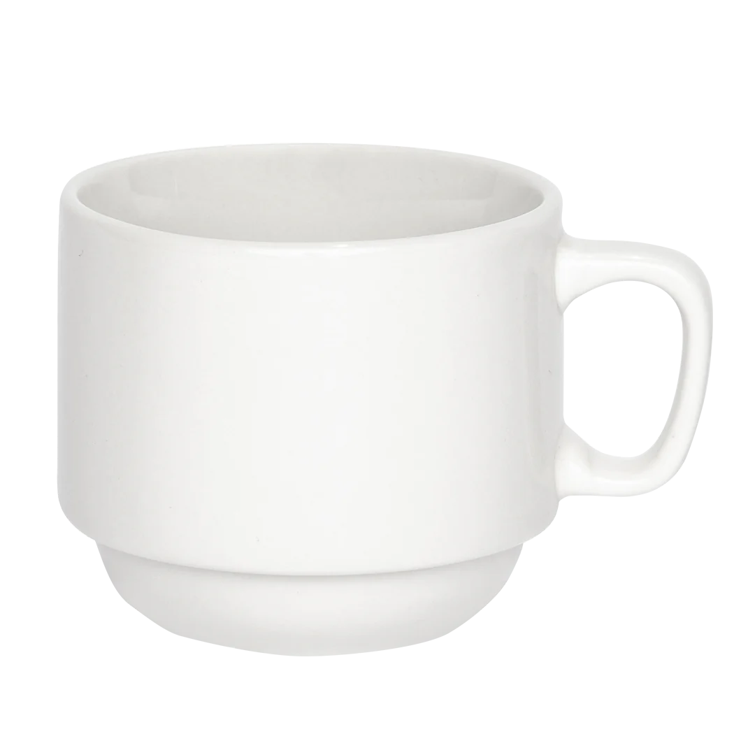 Browne 7 Oz Stacking Coffee Mug Set - White Ceramic Cups for Tea, Hot Chocolate & Office Use - Perfect for Home, Kitchen & Gifts