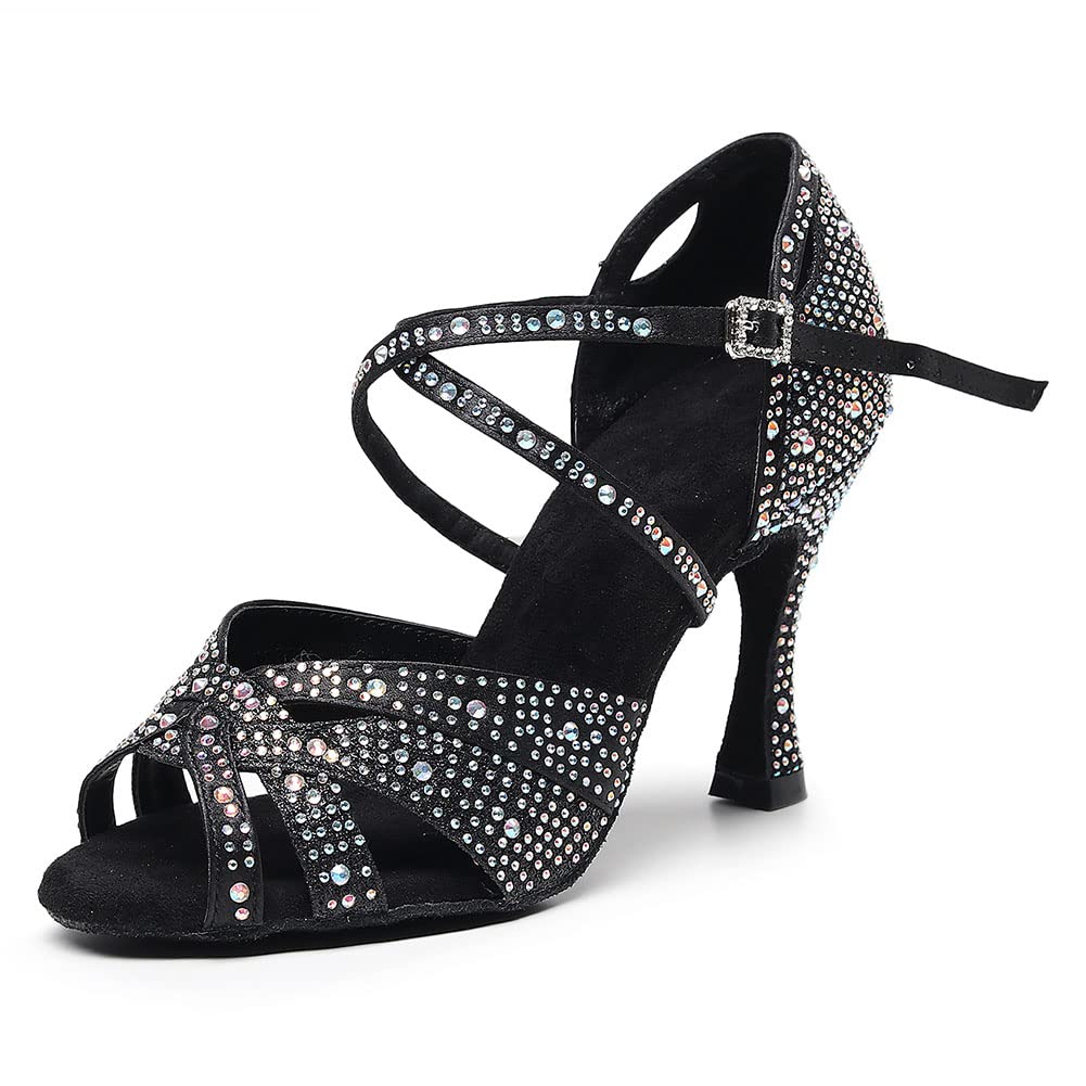HROYL Women's Rhinestone Ballroom Dance Shoes - Latin Salsa Practice & Performance Shoes YCL388 | Perfect for Dance Competitions, Weddings & Social Events