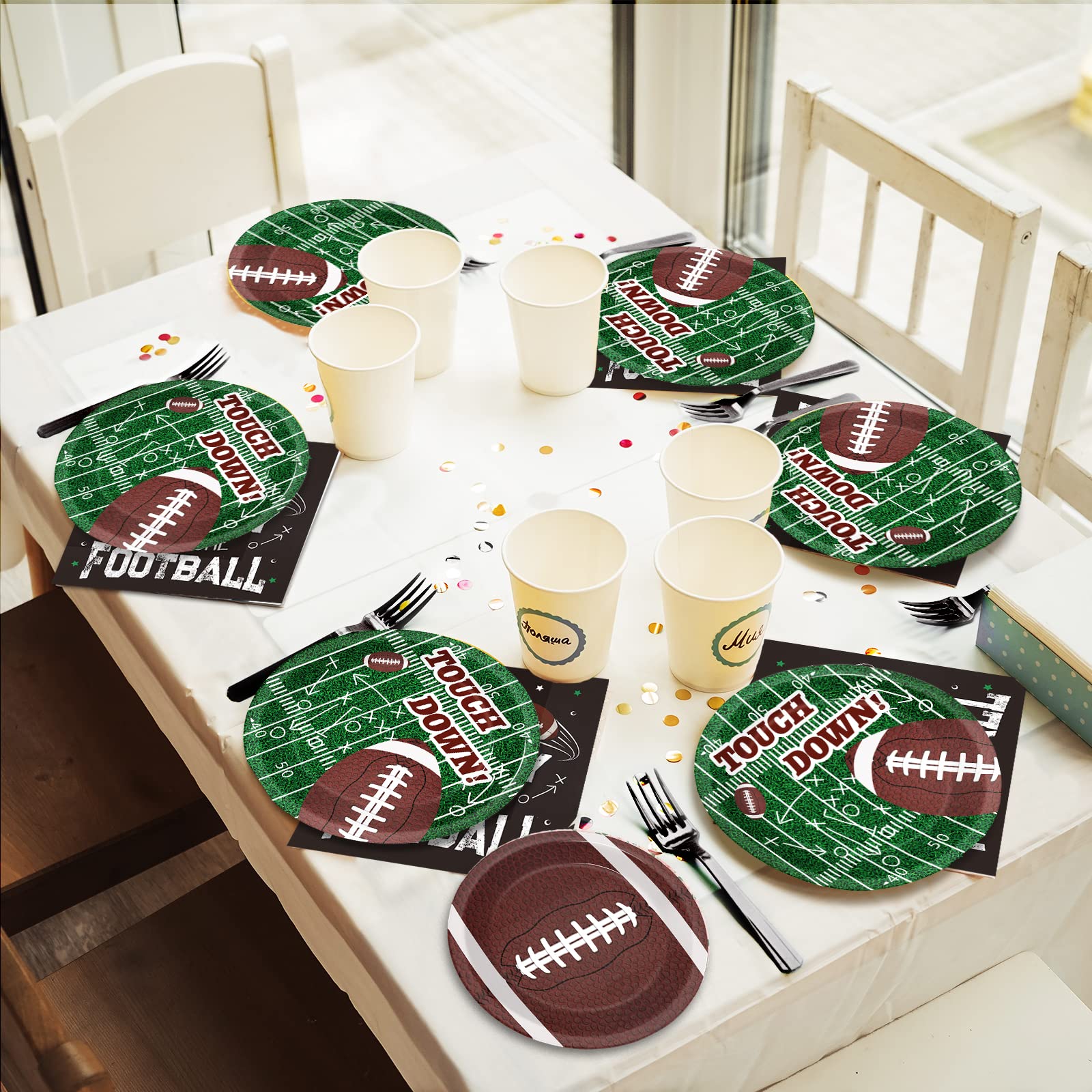 96-Piece Football Party Tableware Set - 24 Guest Touchdown-Themed Plates, Napkins & Forks - Perfect for Football Birthday Decorations, Game Day Parties & Sports-Themed Dessert Tables
