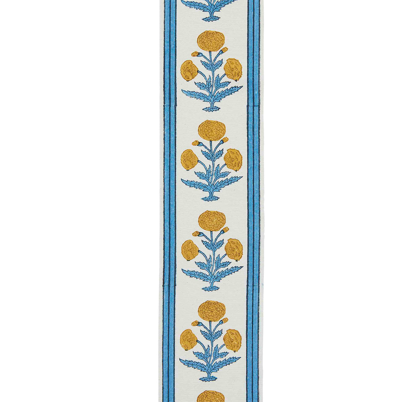 Trim Poppy Block Printed Cotton Fabric - Blue & Yellow Handmade Textile for Quilting, Apparel & Home Decor