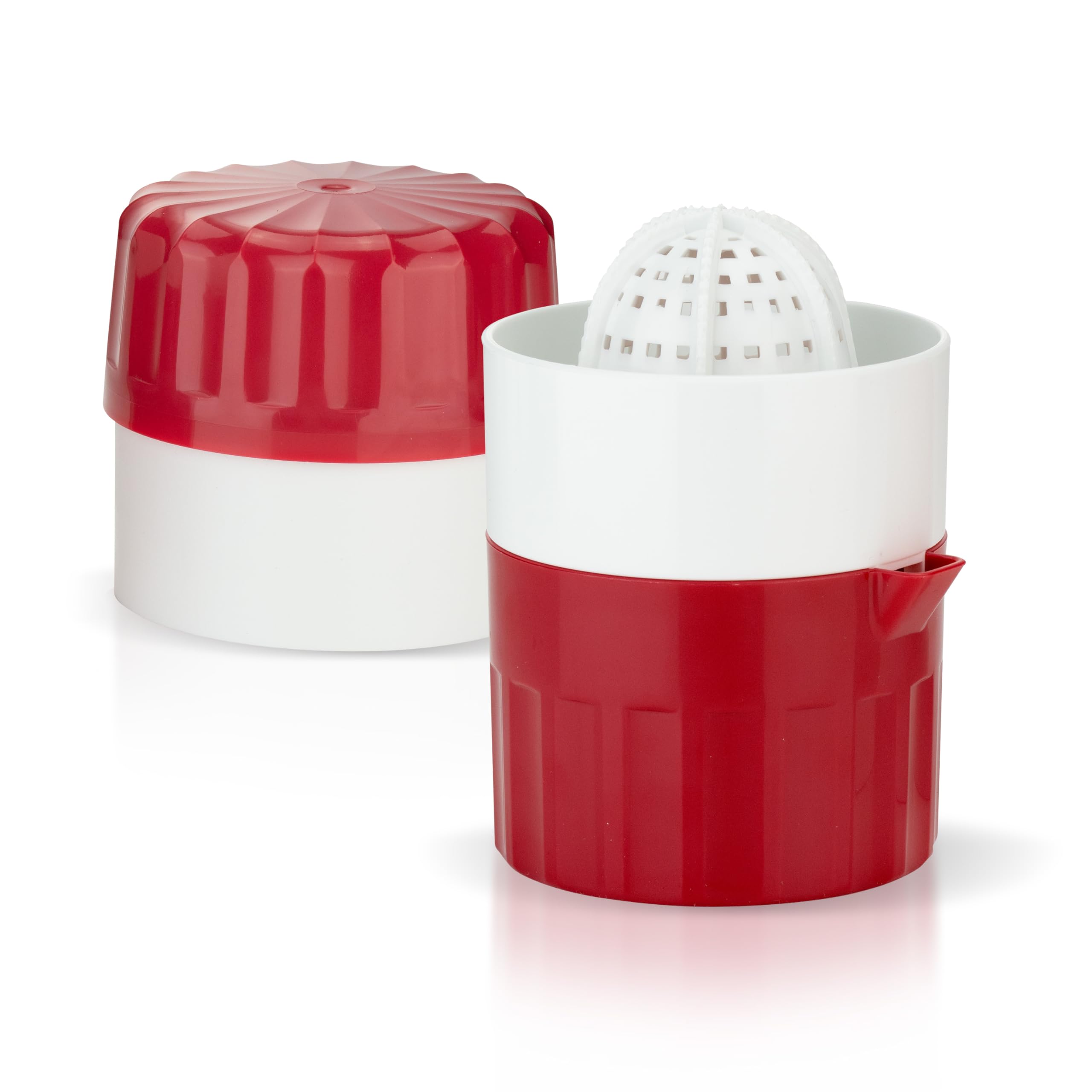 Fresh Citrus Juicer - Manual Lemon & Orange Press for Homemade Juice - Juice Extractor with Container - Red Fruit & Vegetable Squeezer - Perfect for Cocktails, Smoothies & Healthy Drinks