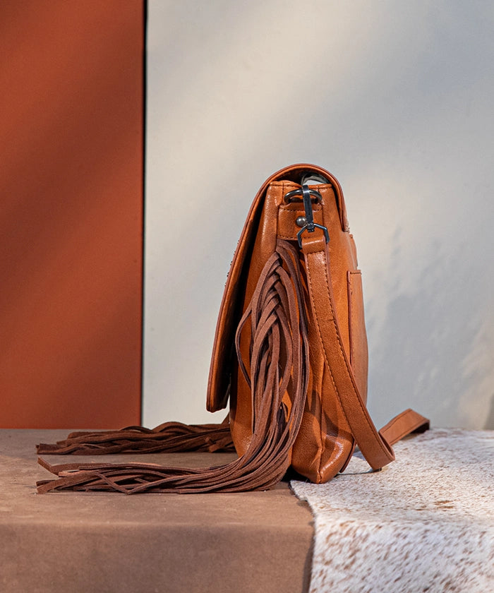 Montana West Tooled Fringe Flap Crossbody Purse for Women - Stylish Leather Shoulder Bag with Western Design - Perfect for Daily Use, Travel & Outdoor Events