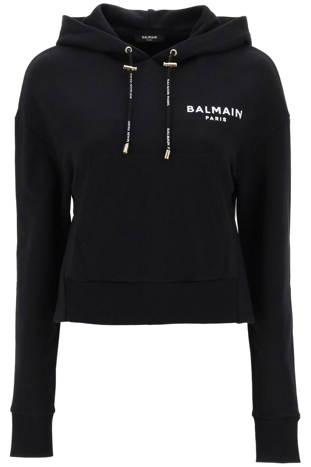 Balmain Cropped Sweatshirt with Flocked Logo Print - Stylish & Comfortable for Casual Wear, Street Fashion & Everyday Outfits