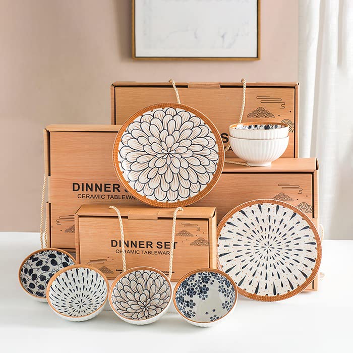 Premium Japanese Ramen Porcelain Dinnerware Set - 12 Serving Bowls & 6 Plates | Microwave & Dishwasher Safe | Perfect for Ramen, Sushi, Asian Cuisine | Ideal for Home Dining, Restaurants & Gift Giving (18-Piece Set)