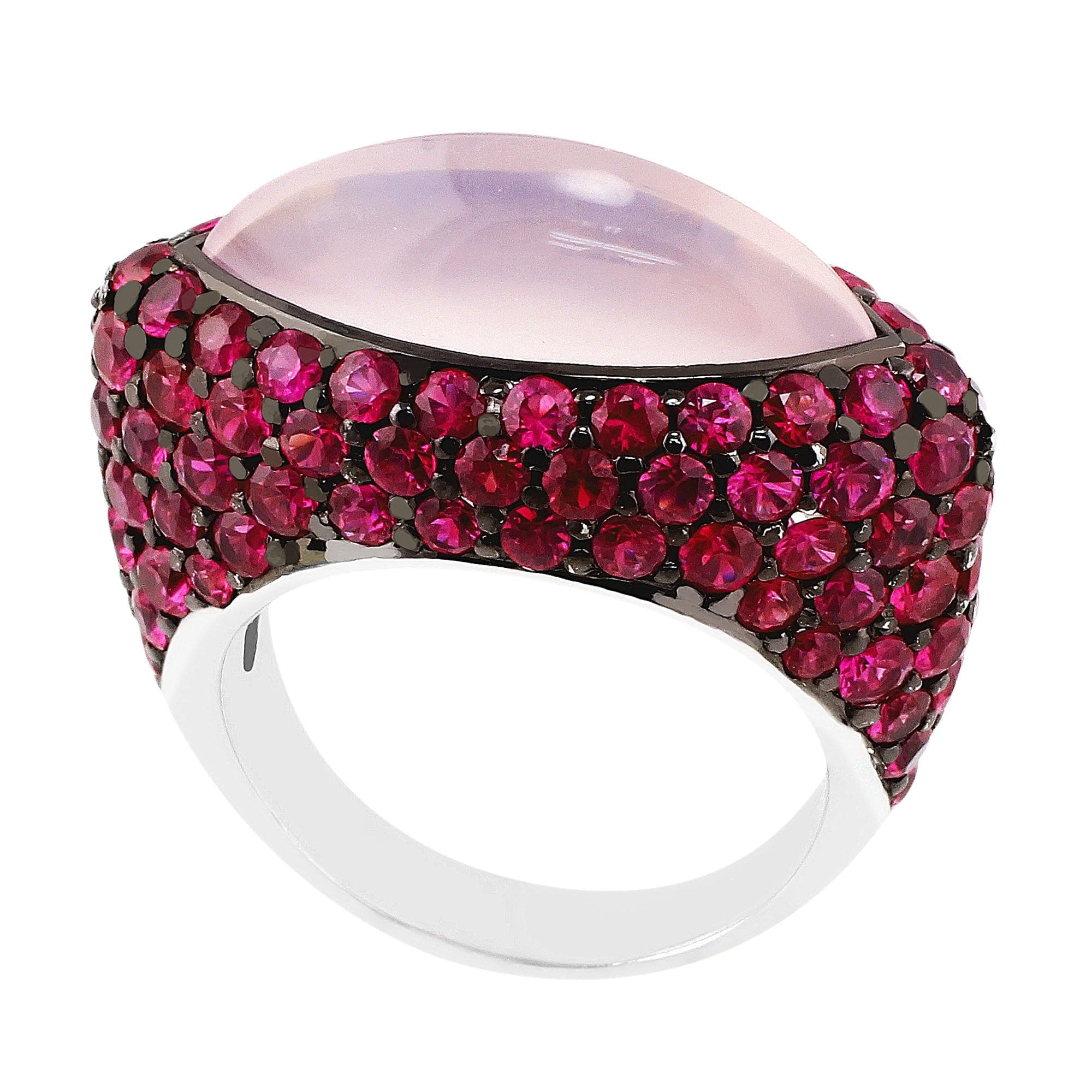 18K White Gold Pink Quartz Ruby Cabochon Ring for Women - Elegant Vintage Jewelry for Weddings, Anniversaries & Special Occasions