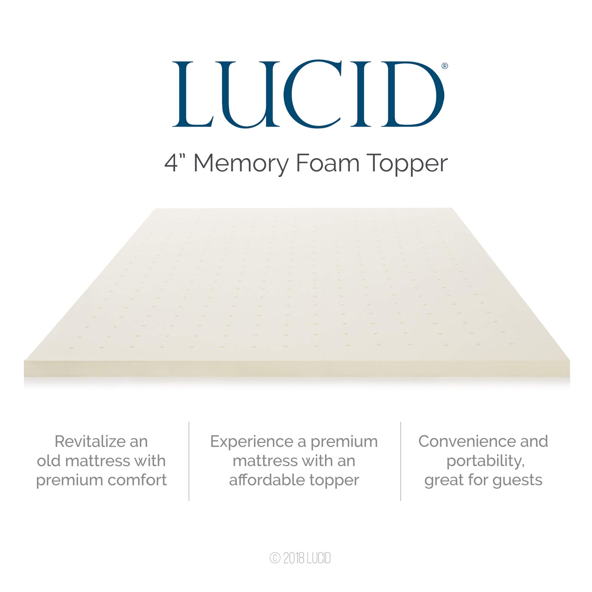 LUCID 4 Inch Ventilated Memory Foam Mattress Topper for Queen Size Bed - Cooling Gel Infused, Pressure Relief & Comfort Support - 3 Year Warranty - Ivory - Perfect for Hot Sleepers & Back Pain Relief